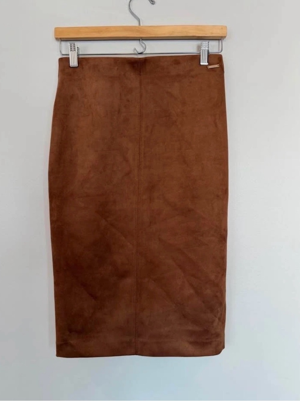 Tahari 28” Brown Suede-Look Pencil Skirt -Fall Skirt, Elastic Waste